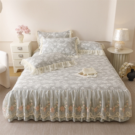 91家纺网 家纺一手货源 找家纺 （总）好儿喜家纺 2025新款海洋丝凉感豆豆床裙凉席-巴黎玫瑰