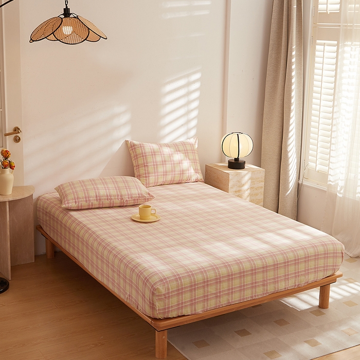 91家纺网 家纺一手货源 找家纺 DoDo 兜兜 2025新款全棉纯棉水洗棉大床床笠【可定做尺寸】 曼达-粉