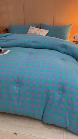 91家纺网 家纺一手货源 找家纺 美尔惠家纺 2025新款无印水洗棉格子春秋被冬被被子被芯学生季被芯 绿野中格