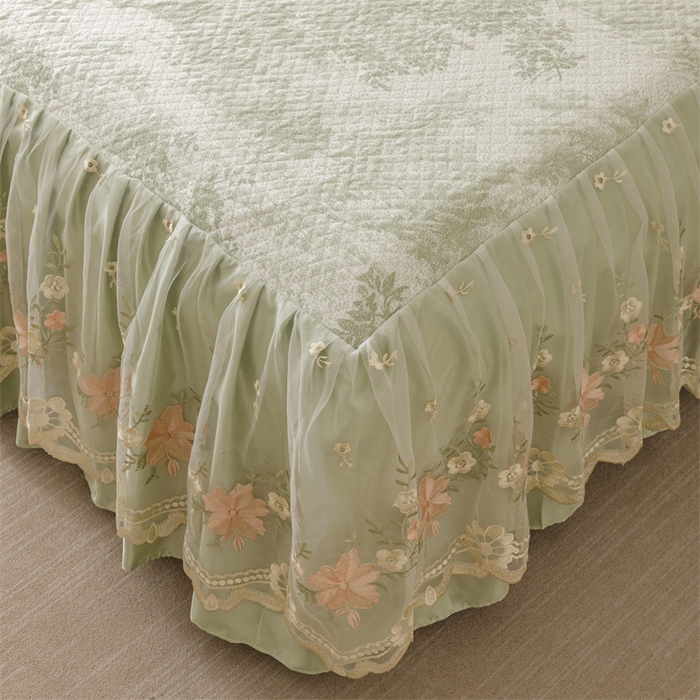 91家纺网 家纺一手货源 找家纺 好儿喜家纺 2025新款海洋丝凉感豆豆床裙凉席-巴黎玫瑰 挪威森林绿