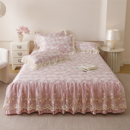 （总）好儿喜家纺 2025新款海洋丝凉感豆豆床裙凉席-巴黎玫瑰