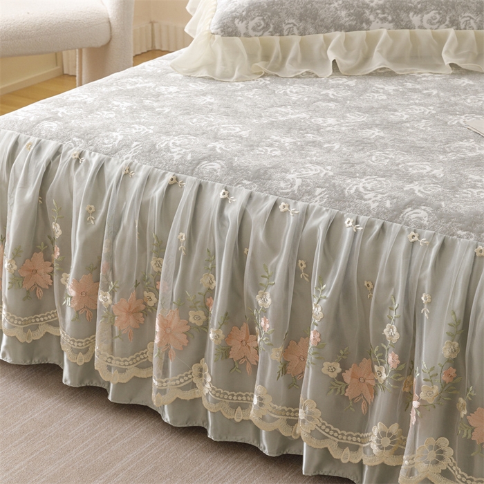 91家纺网 家纺一手货源 找家纺 好儿喜家纺 2025新款海洋丝凉感豆豆床裙凉席-巴黎玫瑰 巴黎玫瑰灰