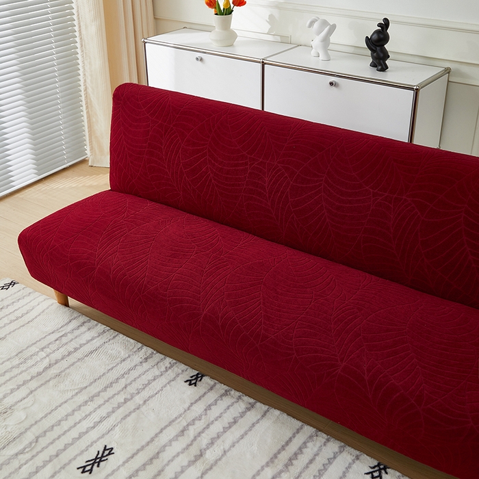 91家纺网 家纺一手货源 找家纺 逐日沙发套2025新款大树叶沙发床套 防水提花大树叶 -酒红