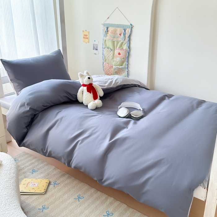 91家纺网 家纺一手货源 找家纺 简冠家纺 2025新款13372全棉纯色学生三件套 深灰+浅灰