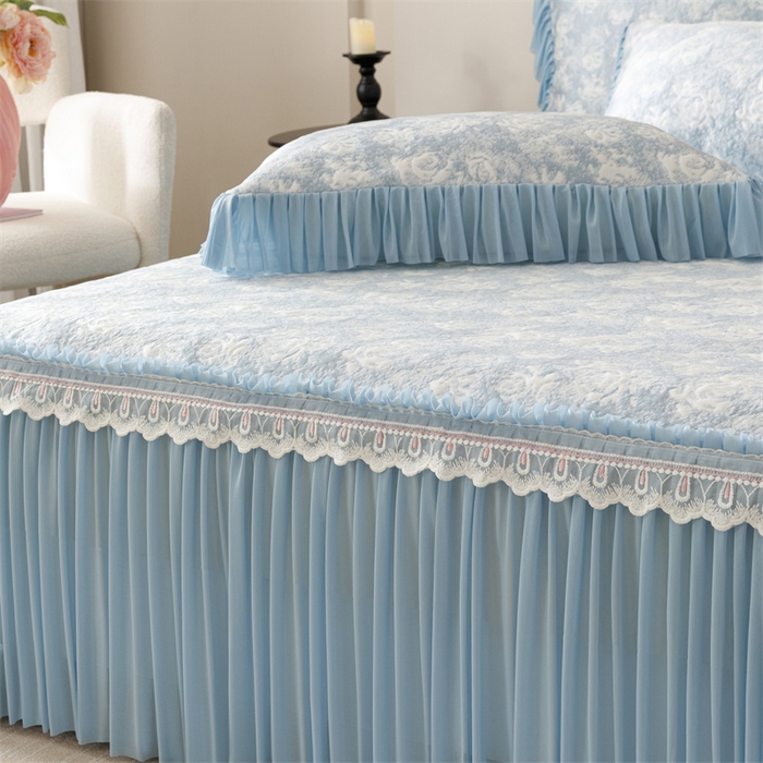 91家纺网 家纺一手货源 找家纺 （总）好儿喜家纺 2025新款海洋丝凉感豆豆床裙凉席-缤纷玫瑰