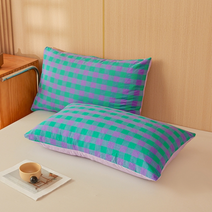 91家纺网 家纺一手货源 找家纺 美尔惠家纺 2025新款无印水洗棉格子春秋被冬被被子被芯学生季被芯 绿野中格