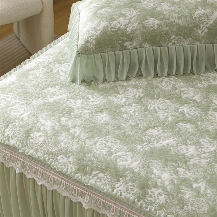 91家纺网 家纺一手货源 找家纺 好儿喜家纺 2025新款海洋丝凉感豆豆床裙凉席-缤纷玫瑰 缤纷玫瑰-绿