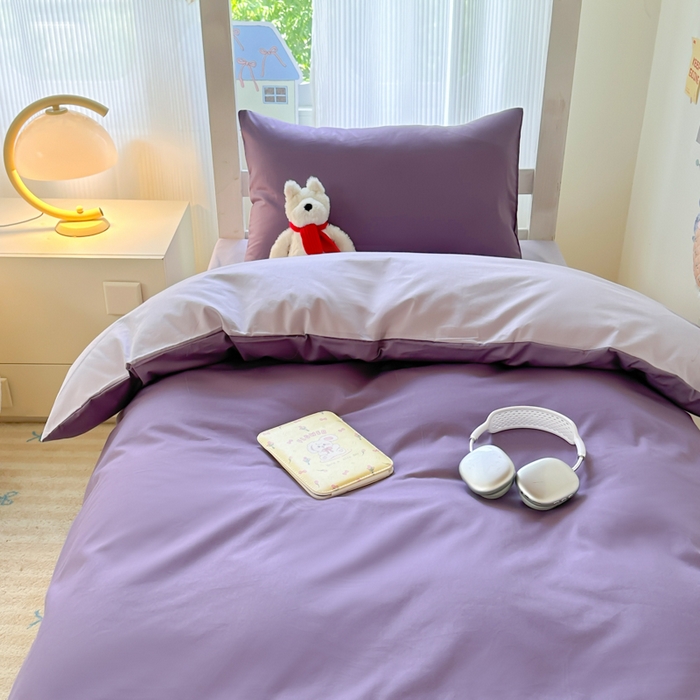 91家纺网 家纺一手货源 找家纺 简冠家纺 2025新款13372全棉纯色学生三件套 深紫+浅紫