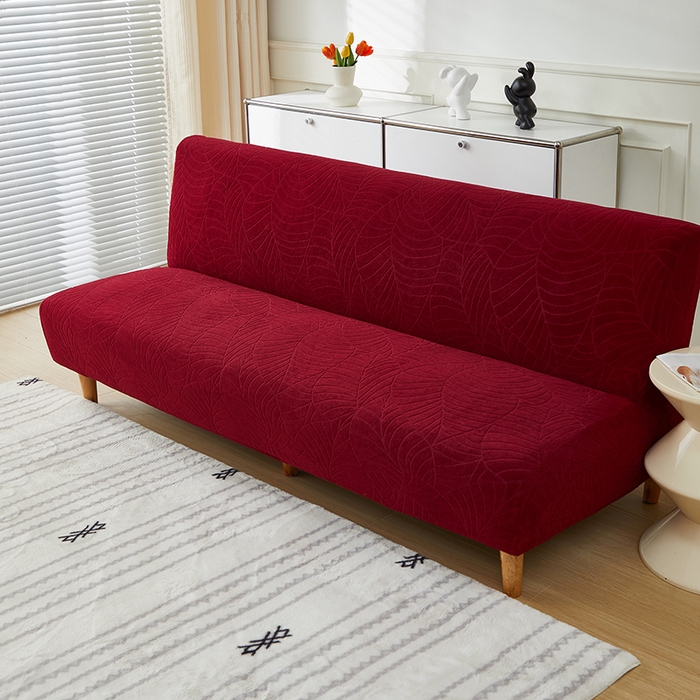 91家纺网 家纺一手货源 找家纺 逐日沙发套2025新款大树叶沙发床套 防水提花大树叶 -酒红