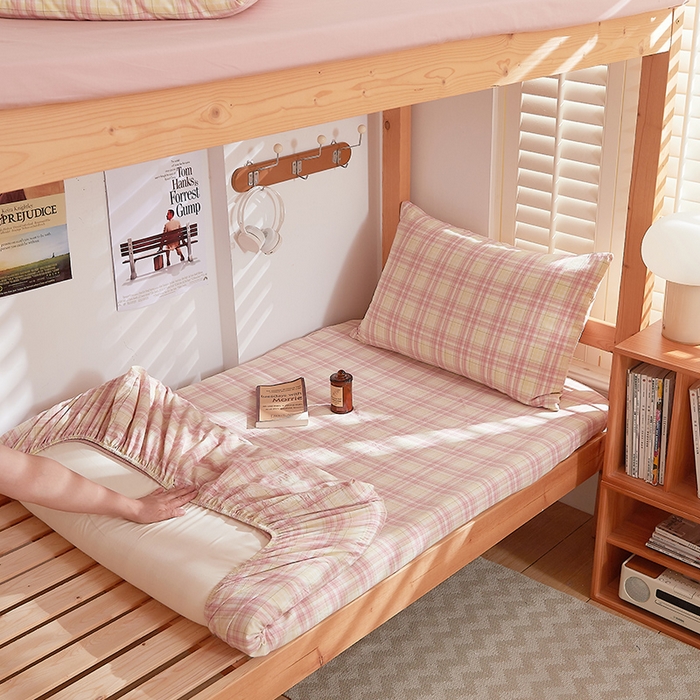 91家纺网 家纺一手货源 找家纺 DoDo 兜兜 2025新款全棉纯棉水洗棉学生床笠【可定做尺寸】 曼达-粉