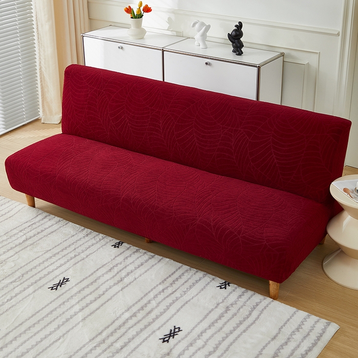 91家纺网 家纺一手货源 找家纺 逐日沙发套2025新款大树叶沙发床套 防水提花大树叶 -酒红
