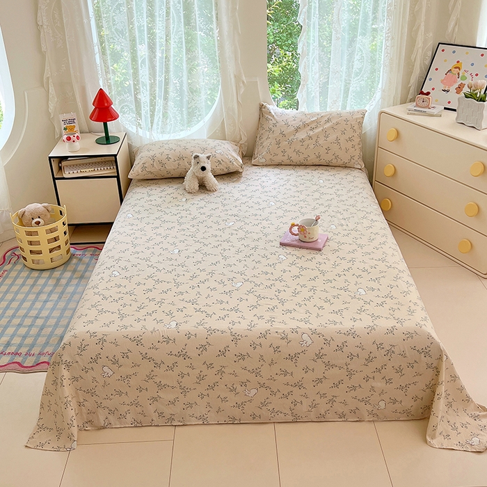 91家纺网 家纺一手货源 找家纺 卡迪熊家纺 2025新款印花木m双层纱床单系列 木m双层纱-兔悦花草