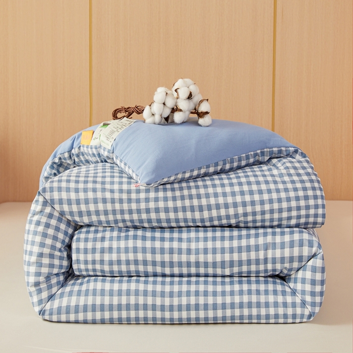 91家纺网 家纺一手货源 找家纺 美尔惠家纺 2025新款无印水洗棉格子春秋被冬被被子被芯学生季被芯 蓝小格