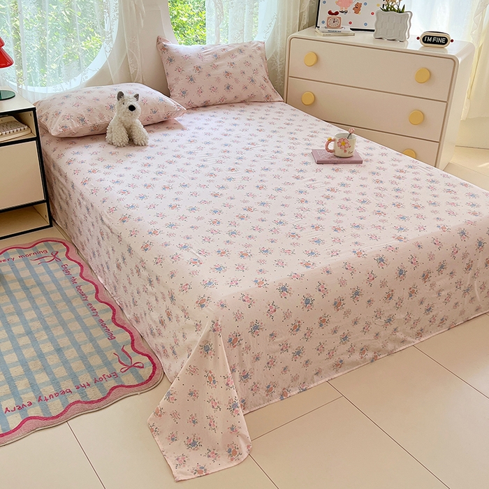 91家纺网 家纺一手货源 找家纺 彩韵家纺 2025新款印花木m双层纱床单系列 木m双层纱-花影飘飘