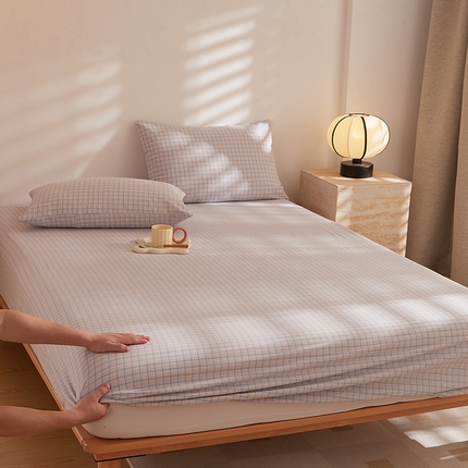 91家纺网 家纺一手货源 找家纺 DoDo 兜兜 2025新款全棉纯棉水洗棉大床床笠【可定做尺寸】 米雅-桔蓝