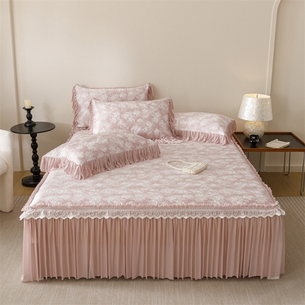 91家纺网 家纺一手货源 找家纺 （总）好儿喜家纺 2025新款海洋丝凉感豆豆床裙凉席-缤纷玫瑰