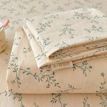 彩韵家纺 2025新款印花木m双层纱床单系列 木m双层纱-兔悦花草