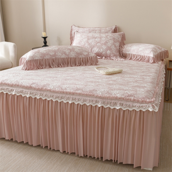 91家纺网 家纺一手货源 找家纺 好儿喜家纺 2025新款海洋丝凉感豆豆床裙凉席-缤纷玫瑰 缤纷玫瑰-粉