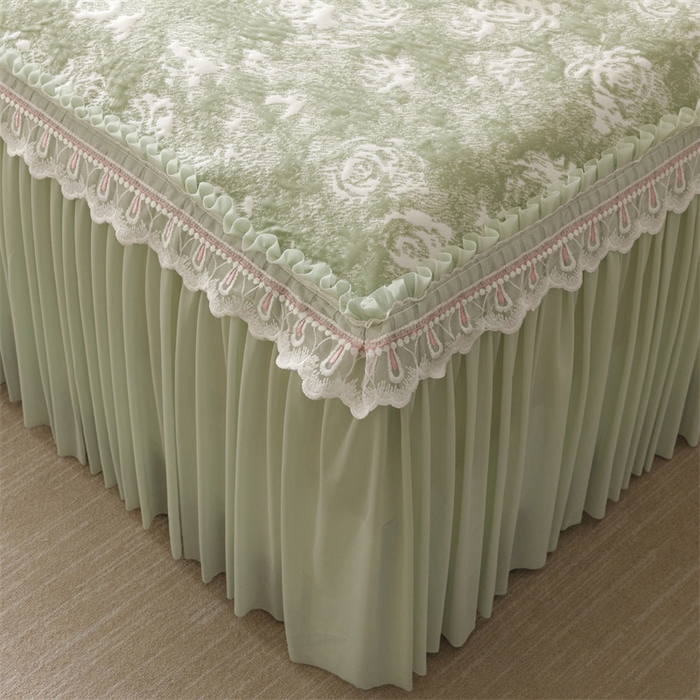 91家纺网 家纺一手货源 找家纺 好儿喜家纺 2025新款海洋丝凉感豆豆床裙凉席-缤纷玫瑰 缤纷玫瑰-绿