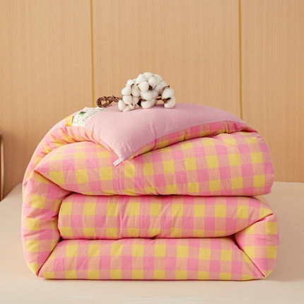 美尔惠家纺 2025新款无印水洗棉格子春秋被冬被被子被芯学生季被芯 粉黄中格