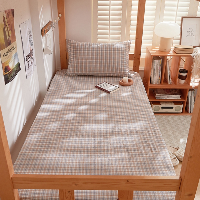 91家纺网 家纺一手货源 找家纺 DoDo 兜兜 2025新款全棉纯棉水洗棉学生床笠【可定做尺寸】 麦田-咖