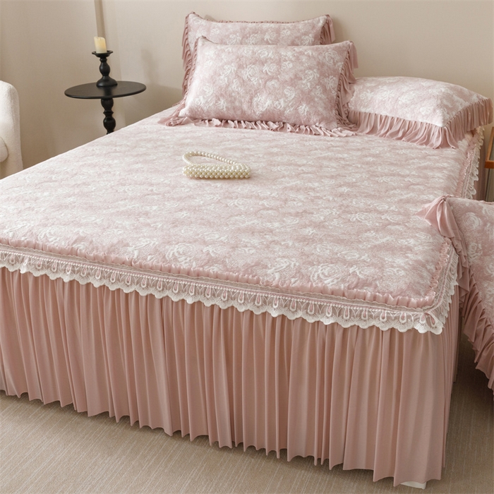 91家纺网 家纺一手货源 找家纺 好儿喜家纺 2025新款海洋丝凉感豆豆床裙凉席-缤纷玫瑰 缤纷玫瑰-粉