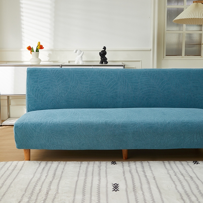 91家纺网 家纺一手货源 找家纺 逐日沙发套2025新款大树叶沙发床套 防水提花大树叶 -湖蓝