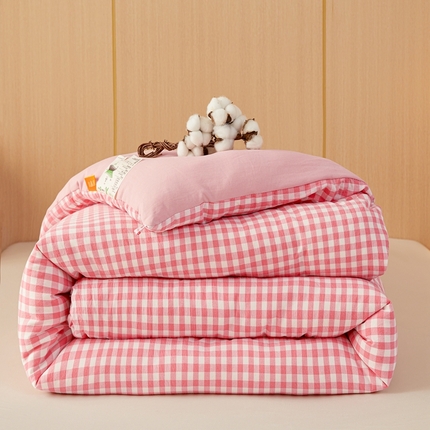 美尔惠家纺 2025新款无印水洗棉格子春秋被冬被被子被芯学生季被芯 粉小格