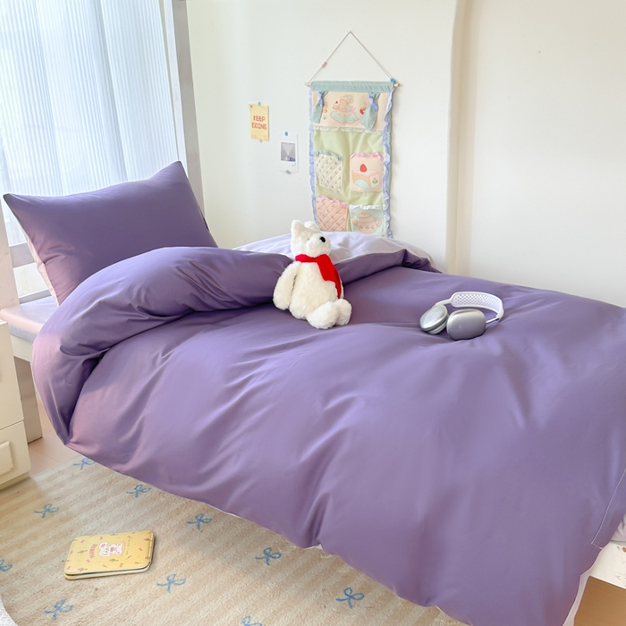 91家纺网 家纺一手货源 找家纺 简冠家纺 2025新款13372全棉纯色学生三件套 深紫+浅紫