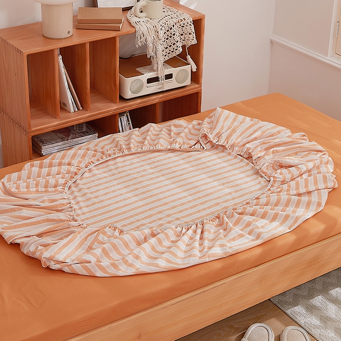 91家纺网 家纺一手货源 找家纺 DoDo 兜兜 2025新款全棉纯棉水洗棉学生床笠【可定做尺寸】 北辰-桔