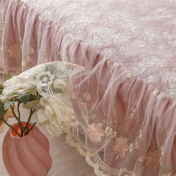 91家纺网 家纺一手货源 找家纺 （总）好儿喜家纺 2025新款海洋丝凉感豆豆床裙凉席-巴黎玫瑰