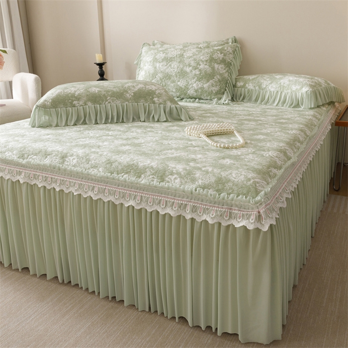 91家纺网 家纺一手货源 找家纺 好儿喜家纺 2025新款海洋丝凉感豆豆床裙凉席-缤纷玫瑰 缤纷玫瑰-绿