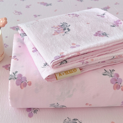 卡迪熊家纺 2025新款印花木m双层纱床单系列 木m双层纱-紫玉葡萄