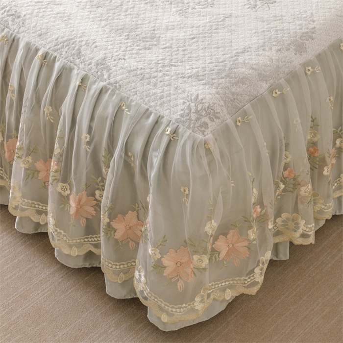 91家纺网 家纺一手货源 找家纺 好儿喜家纺 2025新款海洋丝凉感豆豆床裙凉席-巴黎玫瑰 挪威森林灰