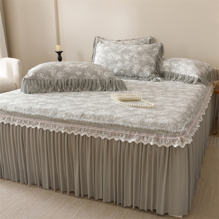 91家纺网 家纺一手货源 找家纺 好儿喜家纺 2025新款海洋丝凉感豆豆床裙凉席-缤纷玫瑰 缤纷玫瑰-灰