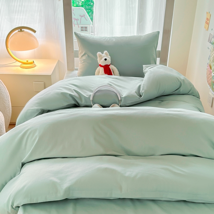 91家纺网 家纺一手货源 找家纺 简冠家纺 2025新款13372全棉纯色学生三件套 浅绿