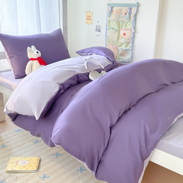 91家纺网 家纺一手货源 找家纺 简冠家纺 2025新款13372全棉纯色学生三件套 深紫+浅紫