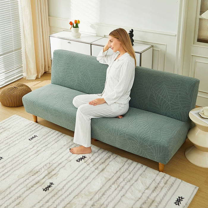 91家纺网 家纺一手货源 找家纺 逐日沙发套2025新款大树叶沙发床套 防水提花大树叶- 草绿