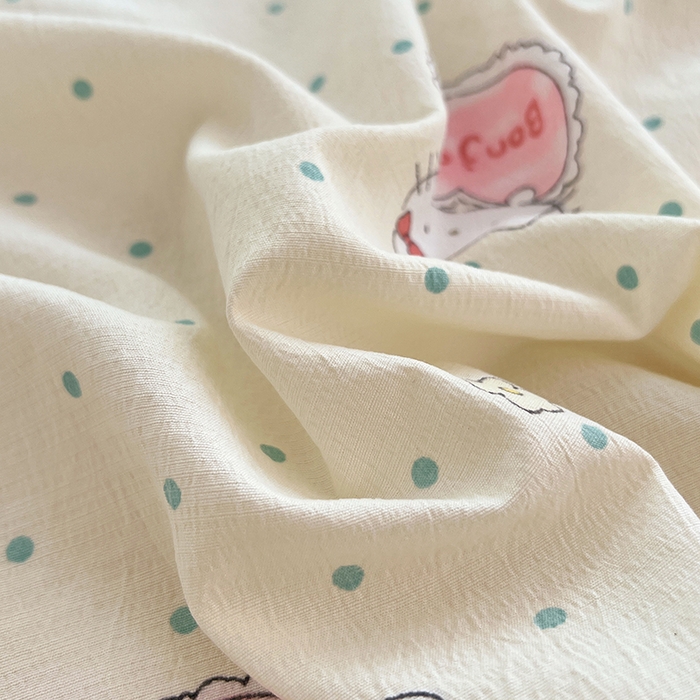 91家纺网 家纺一手货源 找家纺 彩韵家纺 2025新款印花木m双层纱床单系列 木m双层纱-萌球喵喵