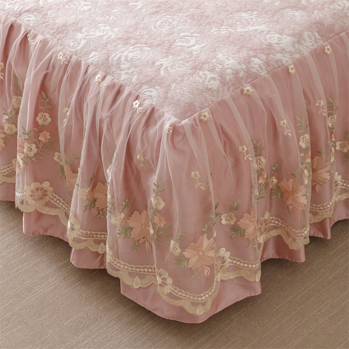 91家纺网 家纺一手货源 找家纺 好儿喜家纺 2025新款海洋丝凉感豆豆床裙凉席-巴黎玫瑰 巴黎玫瑰粉