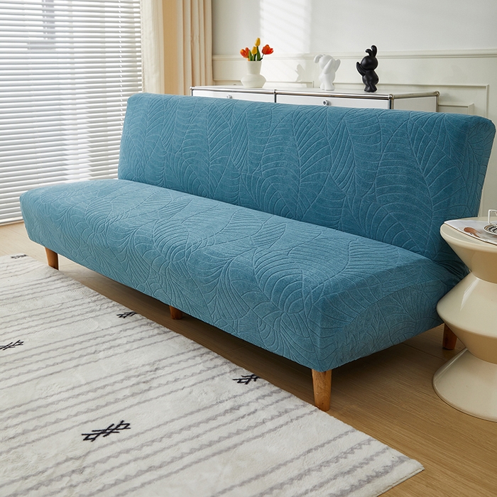 91家纺网 家纺一手货源 找家纺 逐日沙发套2025新款大树叶沙发床套 防水提花大树叶 -湖蓝