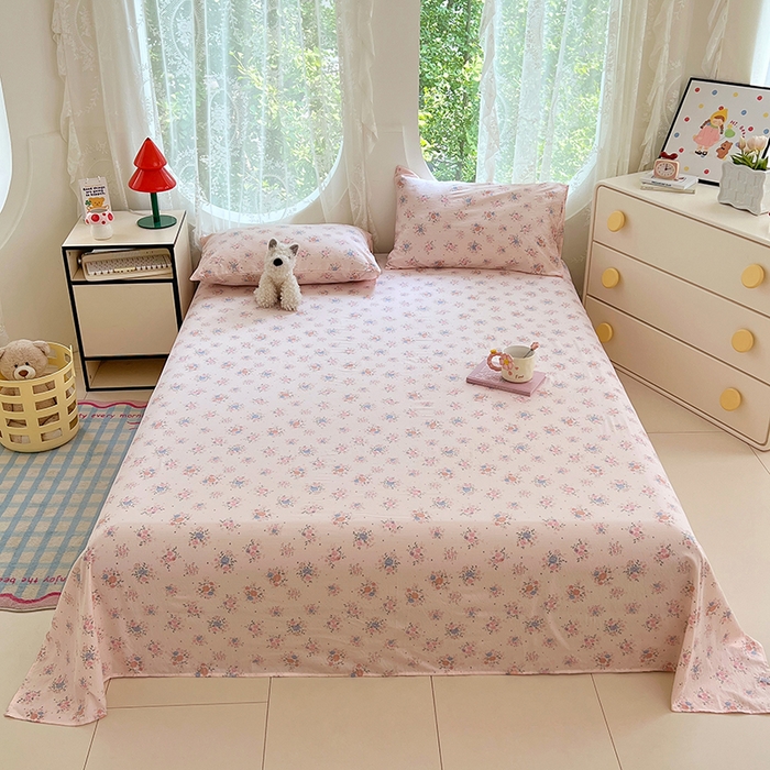 91家纺网 家纺一手货源 找家纺 卡迪熊家纺 2025新款印花木m双层纱床单系列 木m双层纱-花影飘飘