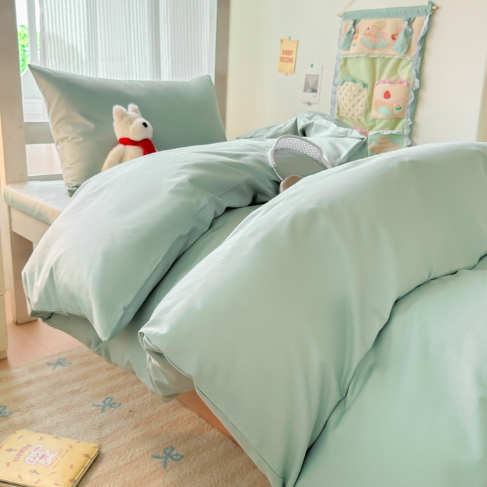 91家纺网 家纺一手货源 找家纺 简冠家纺 2025新款13372全棉纯色学生三件套 浅绿