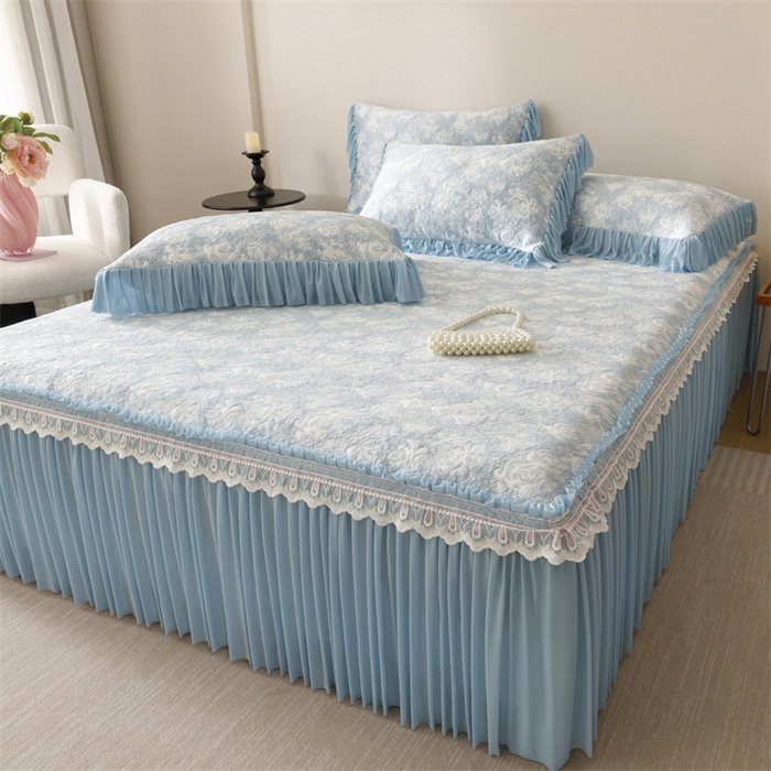 91家纺网 家纺一手货源 找家纺 好儿喜家纺 2025新款海洋丝凉感豆豆床裙凉席-缤纷玫瑰 缤纷玫瑰-蓝