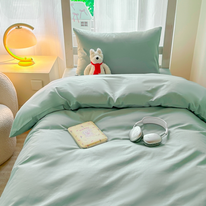 91家纺网 家纺一手货源 找家纺 简冠家纺 2025新款13372全棉纯色学生三件套 浅绿