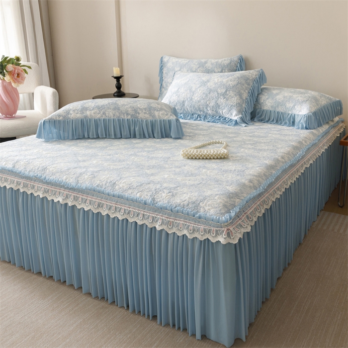 91家纺网 家纺一手货源 找家纺 好儿喜家纺 2025新款海洋丝凉感豆豆床裙凉席-缤纷玫瑰 缤纷玫瑰-蓝