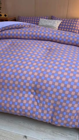 91家纺网 家纺一手货源 找家纺 美尔惠家纺 2025新款无印水洗棉格子春秋被冬被被子被芯学生季被芯 粉紫中格