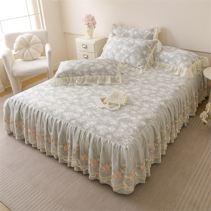 91家纺网 家纺一手货源 找家纺 好儿喜家纺 2025新款海洋丝凉感豆豆床裙凉席-巴黎玫瑰 巴黎玫瑰灰