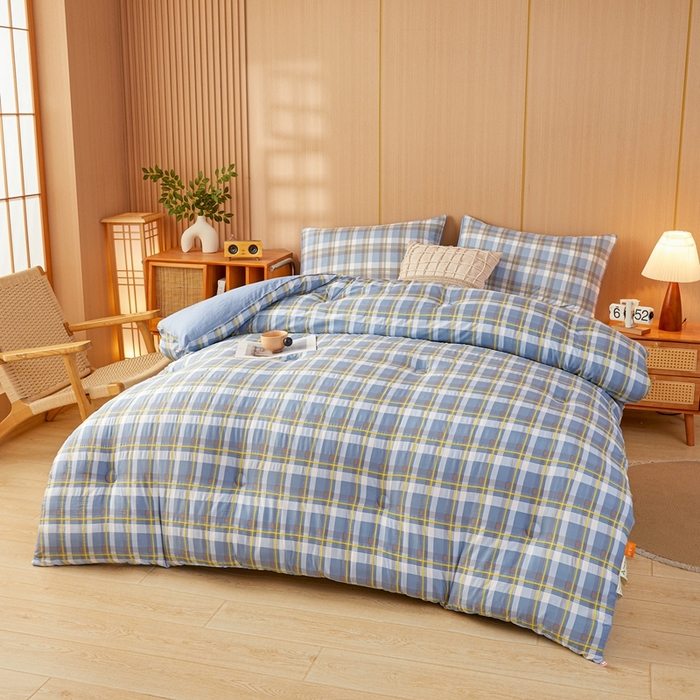 91家纺网 家纺一手货源 找家纺 美尔惠家纺 2025新款无印水洗棉格子春秋被冬被被子被芯学生季被芯 简兮兰