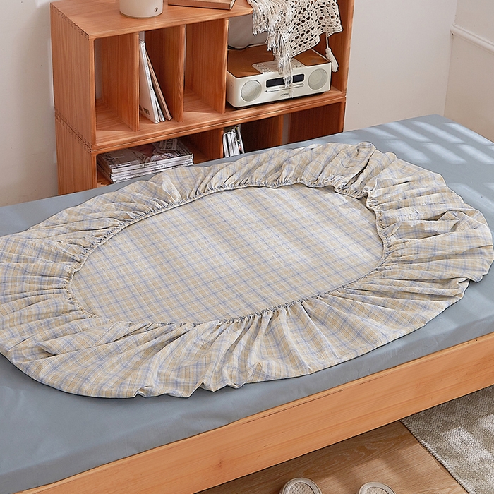 91家纺网 家纺一手货源 找家纺 DoDo 兜兜 2025新款全棉纯棉水洗棉学生床笠【可定做尺寸】 麦田-灰蓝